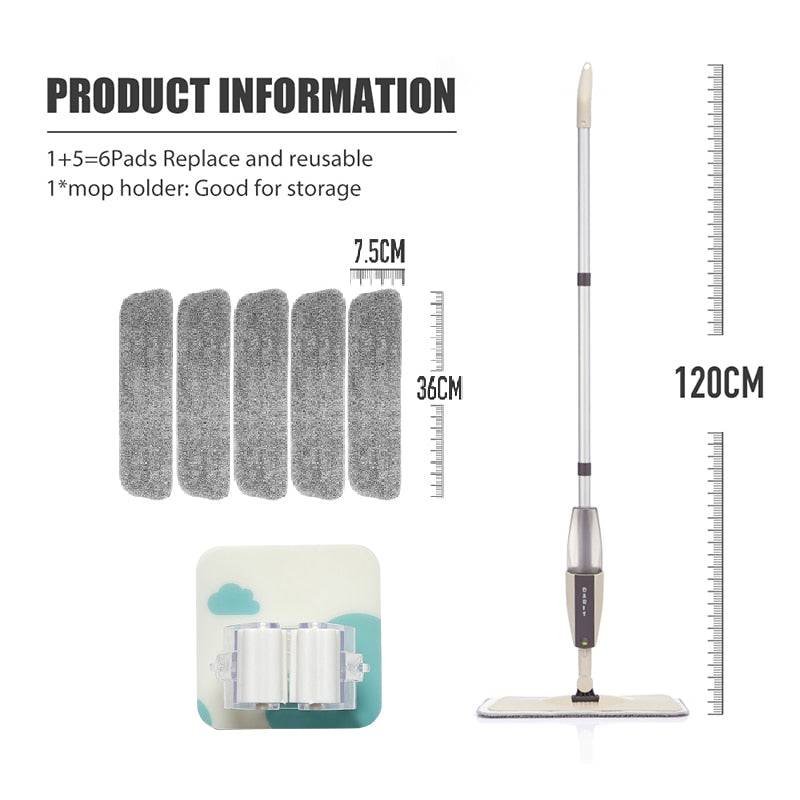 Esfregão de chão em spray com almofadas de microfibra